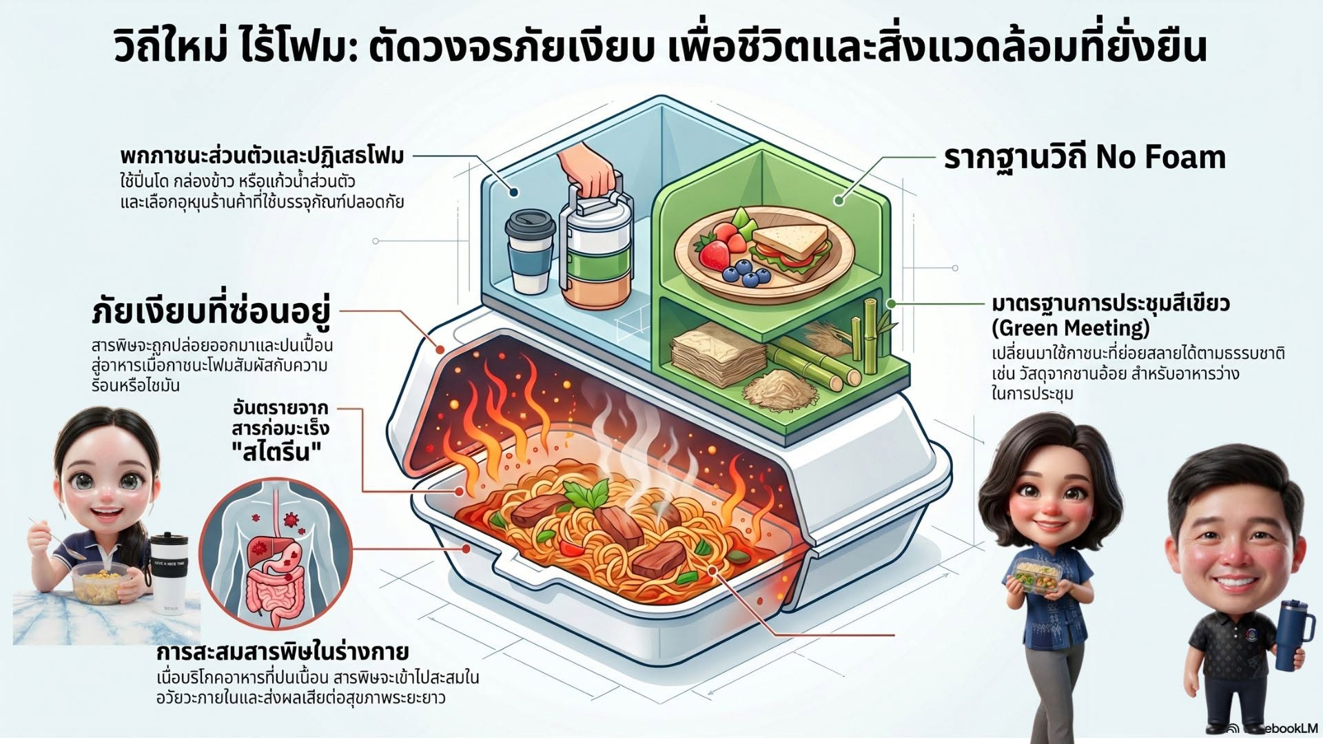สำนักงานพัฒนาชุมชนอำเภอกุสุมาลย์ : เชิญชวนร่วมใจขับเคลื่อนวิถี "No Foam" (ลด ละ เลิก ภาชนะโฟม) พกปิ่นโต กล่องข้าว และแก้วน้ำส่วนตัว